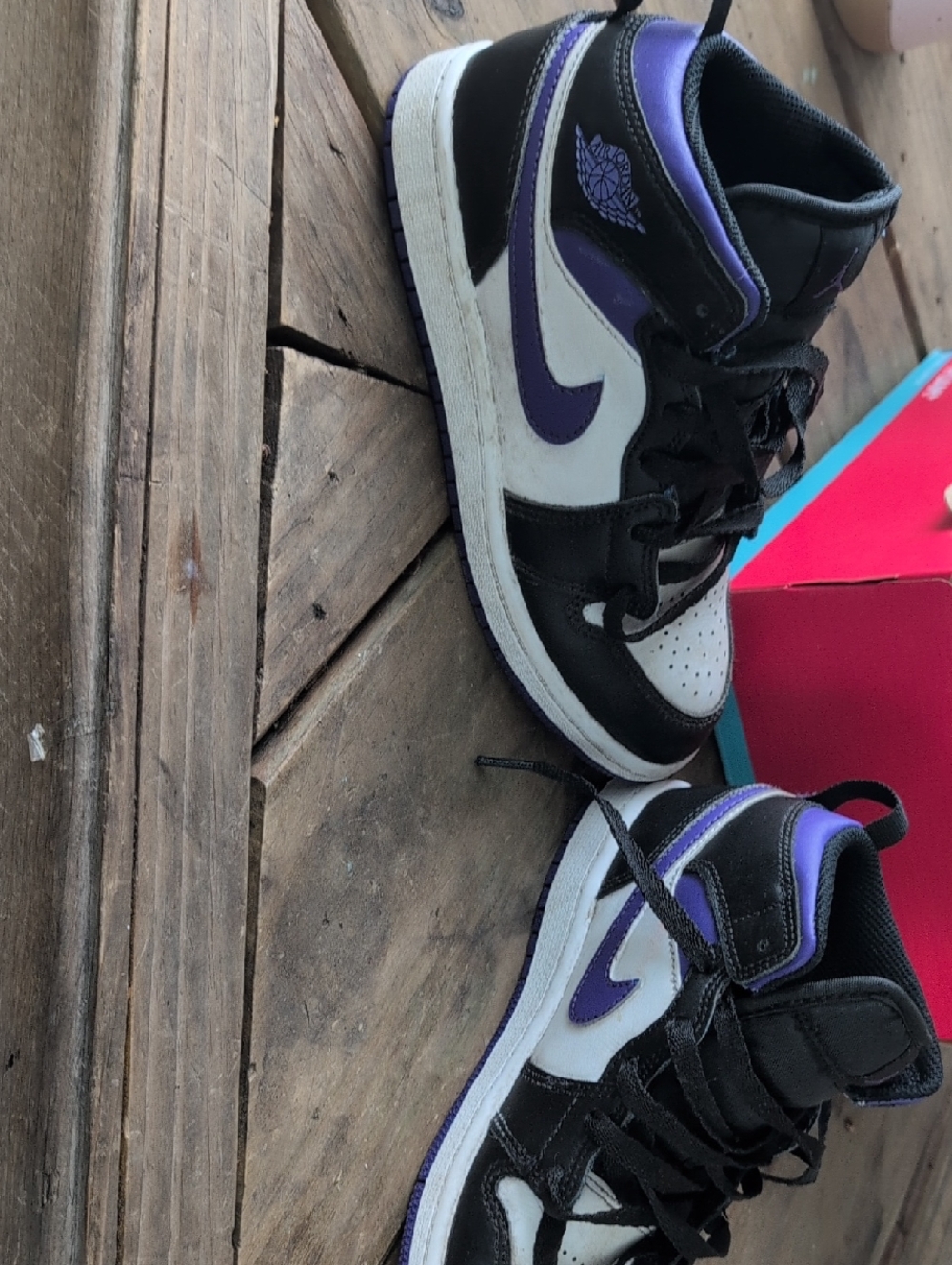 Jordan Kids High-Top Sneakers in Black, White & Purple